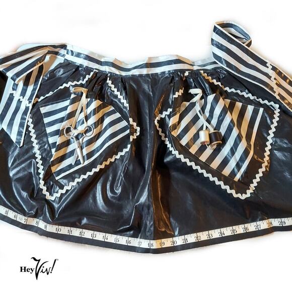 Black White Stripe Apron Glazed Chintz w Sewing Theme Goth Homemaker - Hey Viv - Picture 7 of 9